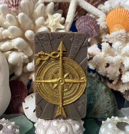 True North compass soap by Whale Tale Soapworks with pipe tobacco and bourbon fragrance from the Ocean Collection.